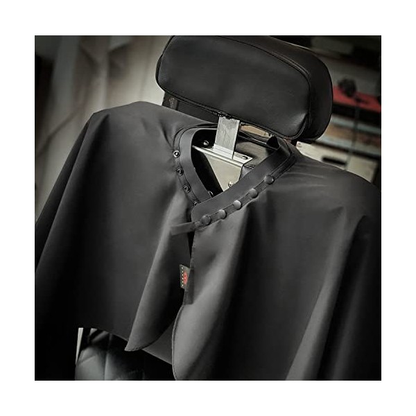 TRU BARBER Cape de Coiffeur XXL, avec collier en silicone, 100% polyester, cape de barbier professionnel, 127 x 147 cm