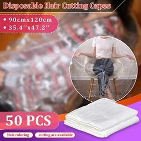 Vockvic 50 Pièces Jetables pour Cheveux Cape, Tablier de Coiffure Imperméable Transparent, Cheveux Découpage Colorant Shampoo