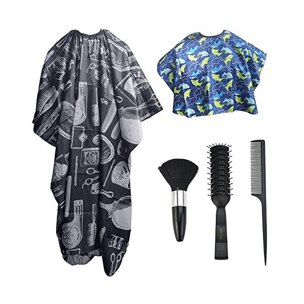 OTTYMO Kit Cape Coiffure 2 Peignoir Coiffure+2 Peigne+Brosse Cape de Coupe 2 Tailles Coiffure Cape Coiffeur Imprimé Tablier C