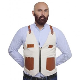 FLAMIA & JABZ Tablier style gilet pour barbier, coiffeur et coiffeur professionnel blanc cassé 