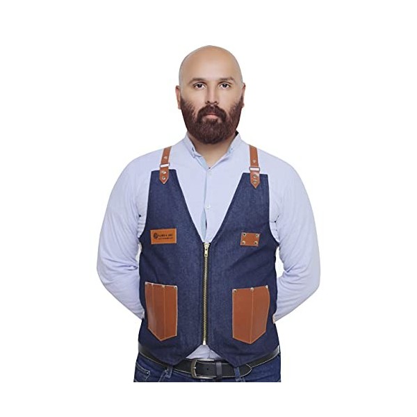 FLAMIA & JABZ Tablier style gilet pour barbier, coiffeur et coiffeur professionnel blanc cassé 