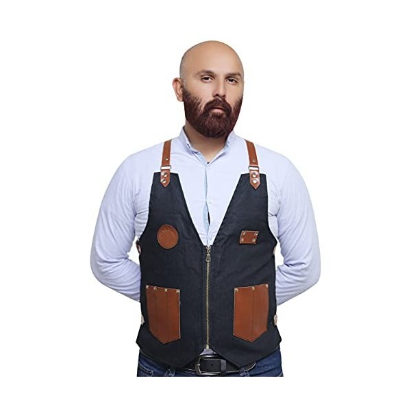 FLAMIA & JABZ Tablier style gilet pour barbier, coiffeur et coiffeur professionnel blanc cassé 