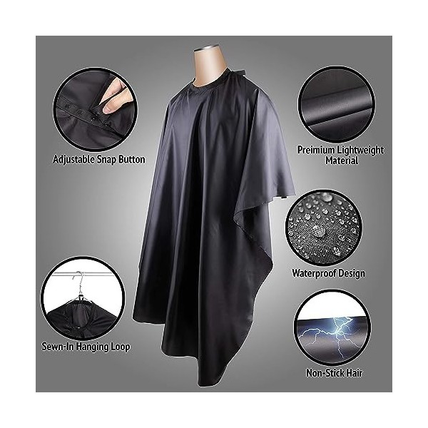 Delkinz Cape de barbier grande taille avec fermeture à pression réglable imperméable Cape de salon de coiffure pour hommes, f