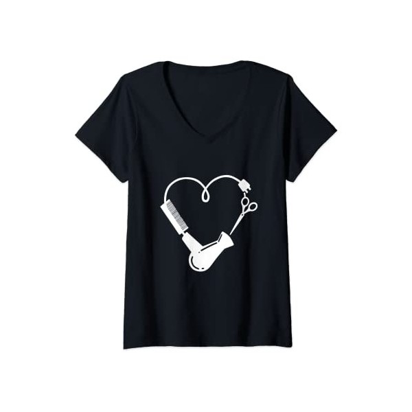 Femme Funny Hairdresser Heart Barber Hair Stylist Coiffeur Haircut T-Shirt avec Col en V