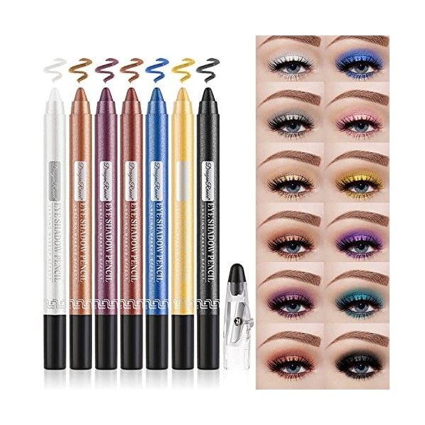 Petansy Lot de 12 crayons de maquillage professionnels pour les yeux - Fard à paupières et crayon eyeliner - Étanche - Longue