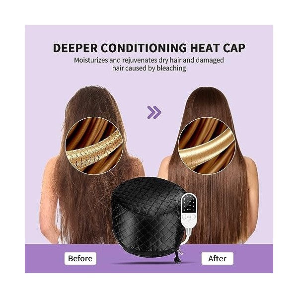 Bonnet de traitement vapeur pour un conditionnement en profondeur – Chapeau chauffant électrique amélioré pour cheveux afro s