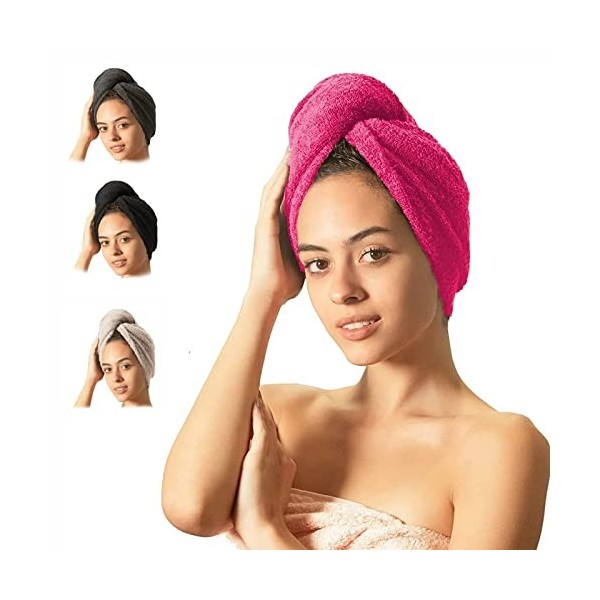 MyBalance Body Lot de 2 serviettes turban pour cheveux longs Rose