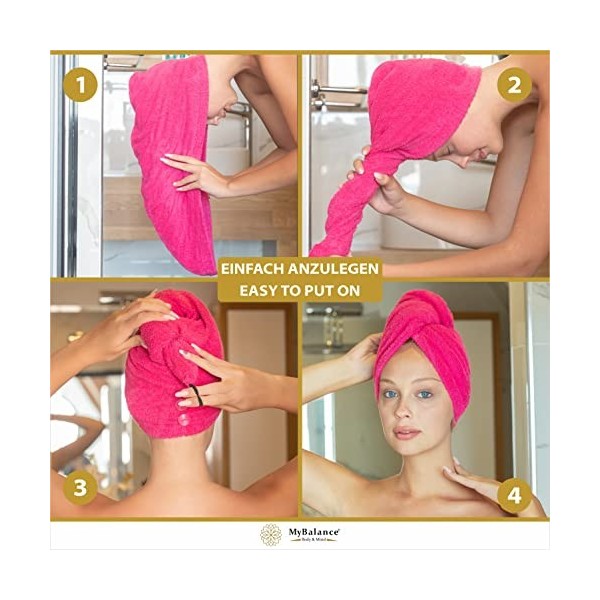 MyBalance Body Lot de 2 serviettes turban pour cheveux longs Rose