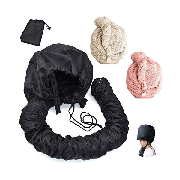 Xiuyer 1x Casque Sèche Cheveux Portable Bonnet de Séchage Réglable Sechoir Accessoires & Super Absorbant Serviette Microfibre