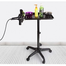 Chariot de coiffeur en aluminium avec 2 tasses et 1 anneau en métal pour salon et salon de jardin Noir