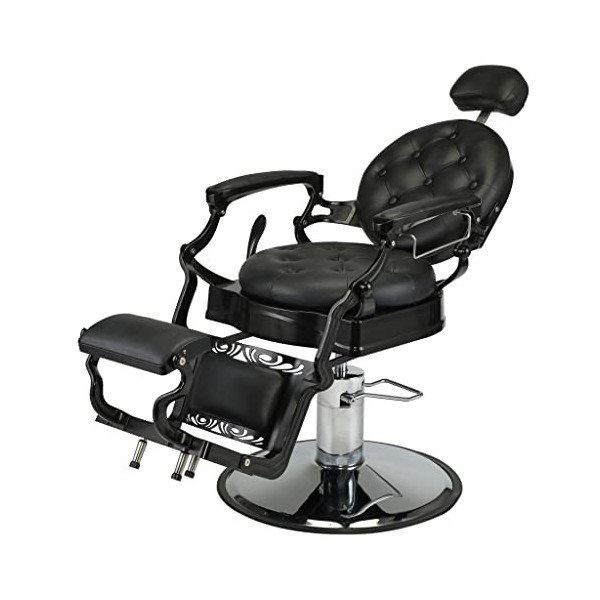 FLOYINM Haircut Beauty Salon Chair Hydraulic Barber Chair Styling Retro Leather Barber Chair Black