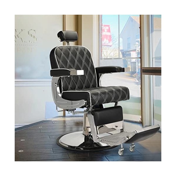 FLOYINM Reclining Barber Chair Hydraulic Salon Chair with Adjustable Headrest and Heavy Duty Base for Hair Cutting