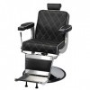 FLOYINM Reclining Barber Chair Hydraulic Salon Chair with Diamond Pattern - Black+Silver