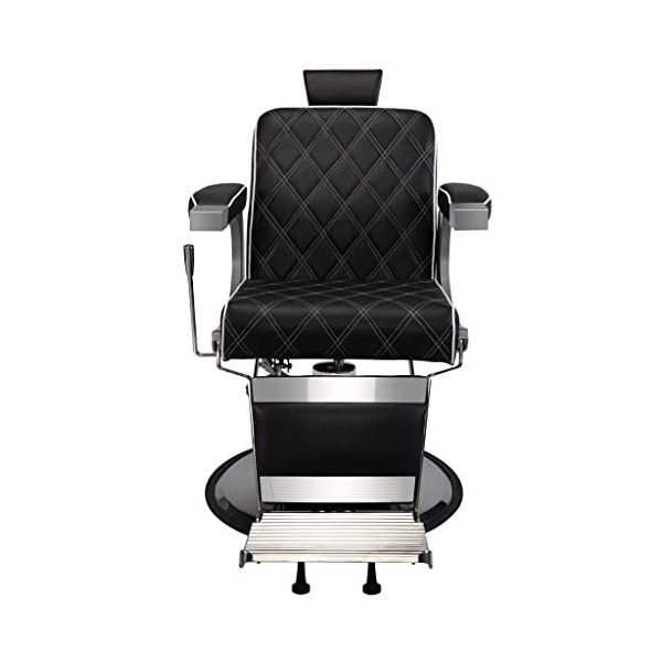 FLOYINM Reclining Barber Chair Hydraulic Salon Chair with Diamond Pattern - Black+Silver