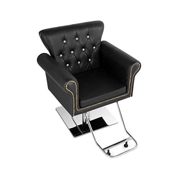 FLOYINM Chaise de barbier PVC étui en Cuir 300lbs Plaque carrée en Acier Inoxydable avec Repose-Pieds Chaise de barbier Noir