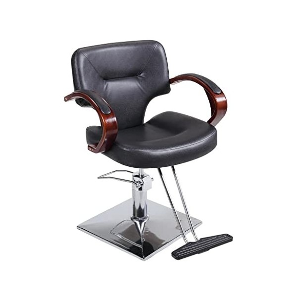 FLOYINM 360-Degree Swiveling Hydraulic Barber Chair Hair Beauty Salon Equipment with Wood Armrest, Adjustable Height, Black