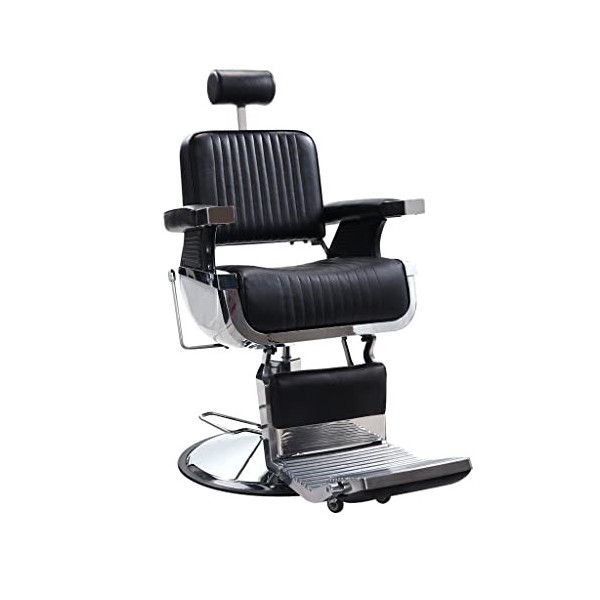 Walnut Complex Leather Barber Chair Height Adjustable Tiltable 45° Rotatable 360° Hairdressing Chair Beauty Salon Equipment