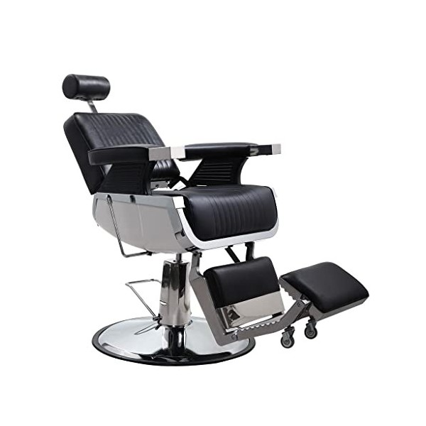 Walnut Complex Leather Barber Chair Height Adjustable Tiltable 45° Rotatable 360° Hairdressing Chair Beauty Salon Equipment