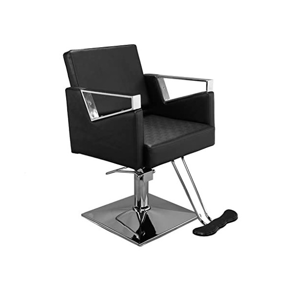 FLOYINM Square Barber Chair Beauty Salon Equipment PVC Leather Black Easy Assemble Clean 74x60x90/105CM