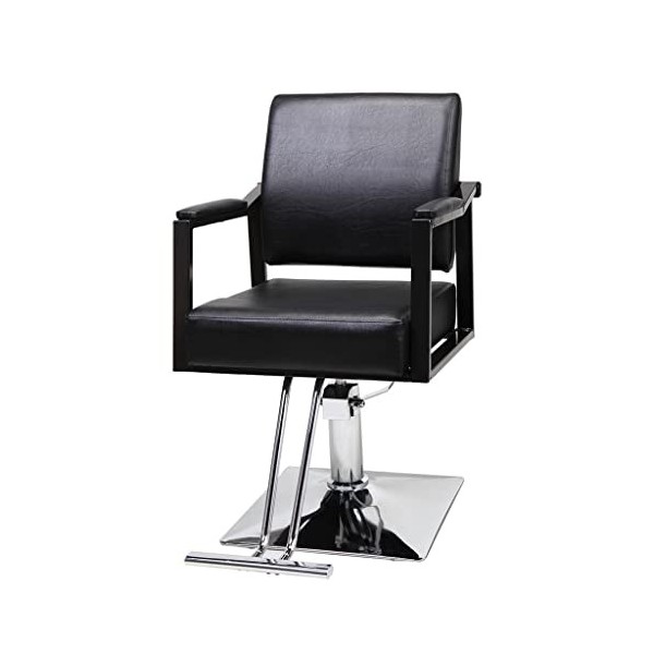 FLOYINM Small Square Barber Chair PU Leather Hairdressing Chair 58x57x97.5-112.5CM Black/Red Color : D, Size : 58x57x97.5-11