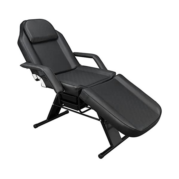 Walnut Dual-Purpose Tattoo Barber Chair Adjustable Beauty Salon Spa Massage Bed with Drawer 185x82x80CM Black