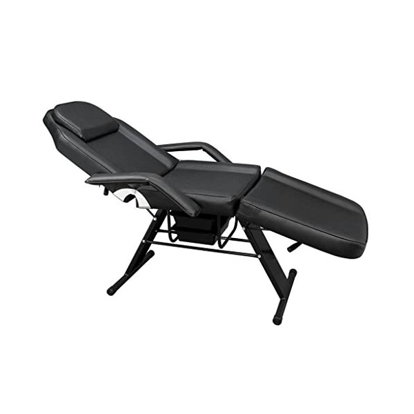 Walnut Dual-Purpose Tattoo Barber Chair Adjustable Beauty Salon Spa Massage Bed with Drawer 185x82x80CM Black