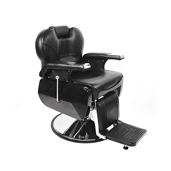 Anaelle Pandamoto Fauteuil de Coiffeur Classic Hydraulique Inclinable Barber Reclinable 360°en PU Cuir avec Chrome Repos Pied