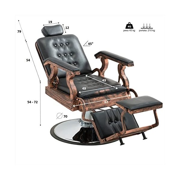 Polironeshop Hornet - Fauteuil professionnel pour coiffeur, barbier, tatoueur, Noir