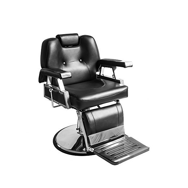 Fauteuil de Coiffeur Classic Hydraulique Inclinable Barber Reclinable 360°en PU Cuir pour Salon Professionnel, 110 x 70 x 100