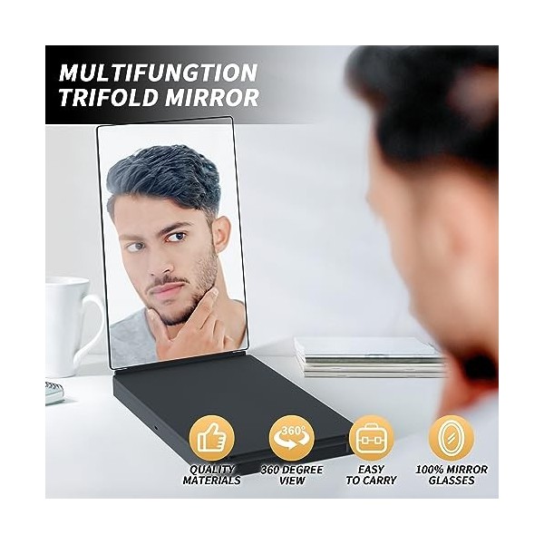 LYSTAO Miroir 3 Voies, Miroir 360 Auto-Coupe de Cheveux, Miroir Portable RéGlable à Trois Volets pour Auto-Coiffage et Coupe 