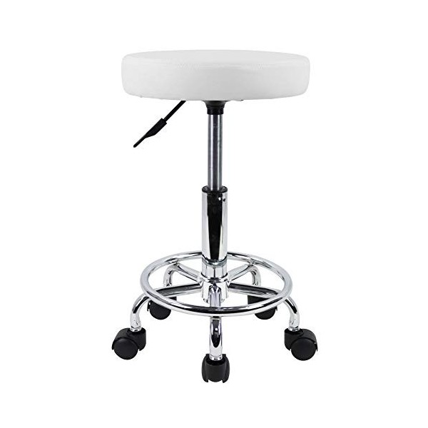 KKTONER Tabouret à roulettes de Bureau Tabouret de Bar réglable en Hauteur 49-64cm en Cuir synthétique Noir