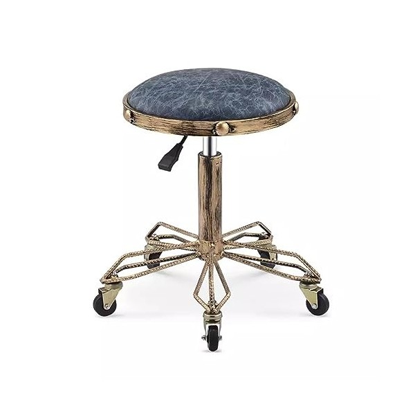 GOGUANG Tabouret Roulant Rond Rétro, Chaise de Beauté de Salon Pivotante avec Base à 5 Griffes, Tabouret Rembourré en PU pour