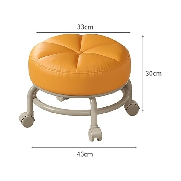 LWBLJX Roulant Rond Bas Tabouret, Cuir PU Orange Pivotante Chaise avec Cadre et Roues Acier Au Carbone Deux Niveaux, Paresseu