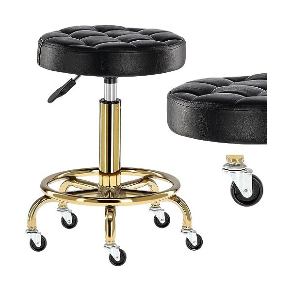 Calissimo Tabouret de barbier Rond cosmétique Tabouret hocker Noir