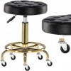 Calissimo Tabouret de barbier Rond cosmétique Tabouret hocker Noir