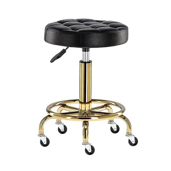 Calissimo Tabouret de barbier Rond cosmétique Tabouret hocker Noir