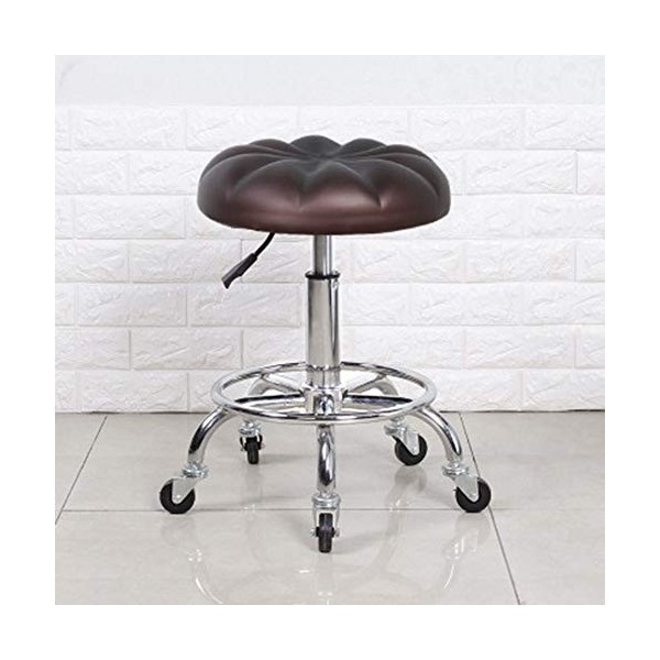 YFJBHDIAN Tabouret Roulant Marron Tabouret Universel en Cuir PU avec Rotation À 360 ° Tabouret De Beauté Rond Réglable pour S