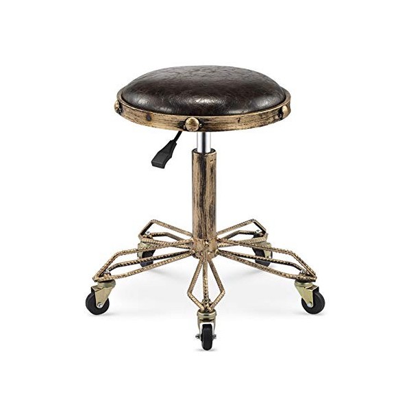 YFJBHDIAN Tabouret De Coiffure Rotatif Vintage avec roulettes, Tabouret Pivotant avec Siège en Cuir Synthétique PU, Hauteur R