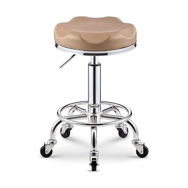 FAJOS Tabouret rond roulant avec roue, tabouret de coiffeuse, tabouret de magasin en cuir PU à hauteur réglable avec repose-p