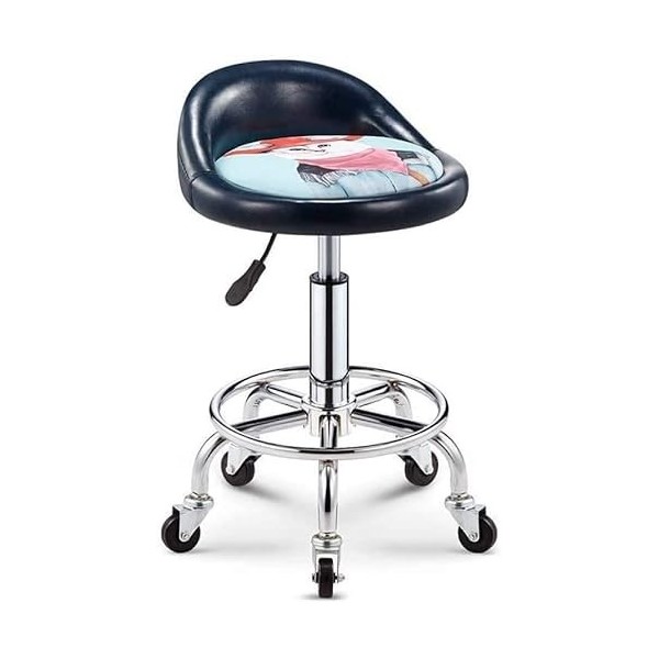 Tabouret pivotant Tabouret de selle réglable en hauteur avec roulettes, Tabouret de coupe de salon avec siège en cuir synthét