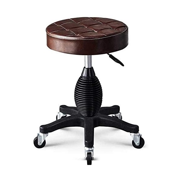 Tabouret pivotant Tabouret de selle réglable en hauteur avec roulettes, Tabouret de coupe de salon avec siège en cuir synthét