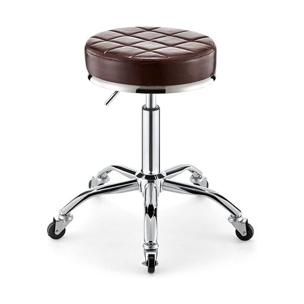 FAJOS Tabouret rond roulant avec roue, roulement 120 kg/265 kg, hauteur réglable en cuir PU, tabouret détabli robuste, tabou