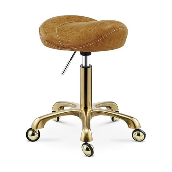 Tabouret pivotant Chaise Tabouret de selle roulant réglable en hauteur Tabouret roulant réglable pivotant en cuir PU avec rou