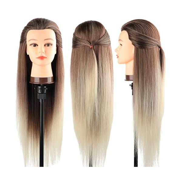 Tete a Coiffer, DanseeMeibr 66cm Tête de coiffure 100% de Cheveux Synthétiques Têtes dexercice pour le Salon Coiffeur Poupée