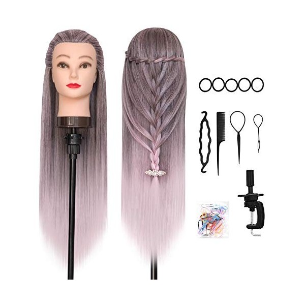 Tete a Coiffer, DanseeMeibr 66cm Tête de coiffure 100% de Cheveux Synthétiques Têtes dexercice pour le Salon Coiffeur Poupée