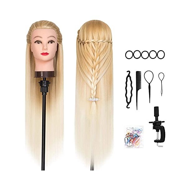 Tete a Coiffer, DanseeMeibr 66cm Tête de coiffure 100% de Cheveux Synthétiques Têtes dexercice pour le Salon Coiffeur Poupée