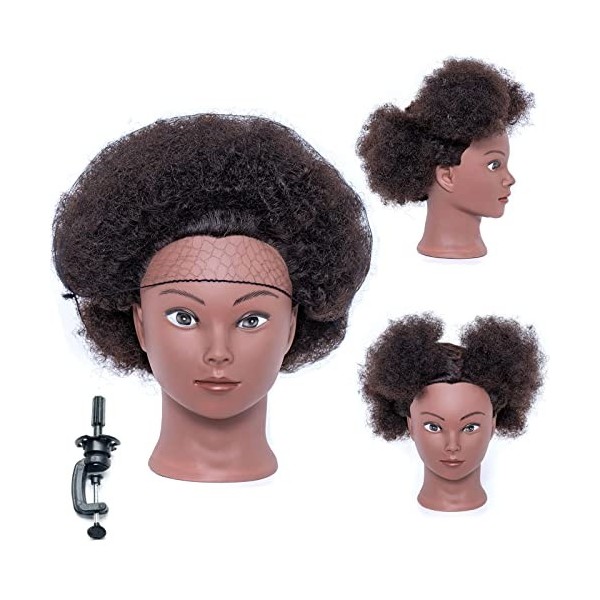 Tête de mannequin africaine 100% cheveux vrais, coiffure tressée, tête de poupée pour pratiquer les côtelettes de maïs et les