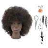 Tête dentraînement afro de 25,4 cm - Cheveux 100% humains - Tête de mannequin pour coiffure - Pince incluse