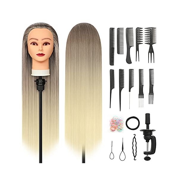 Tete a Coiffer, 28 inch 100% de Cheveux Synthétiques Têtes dexercice Tête À Coiffer Coiffure Cosmétologie tete a coiffer pro