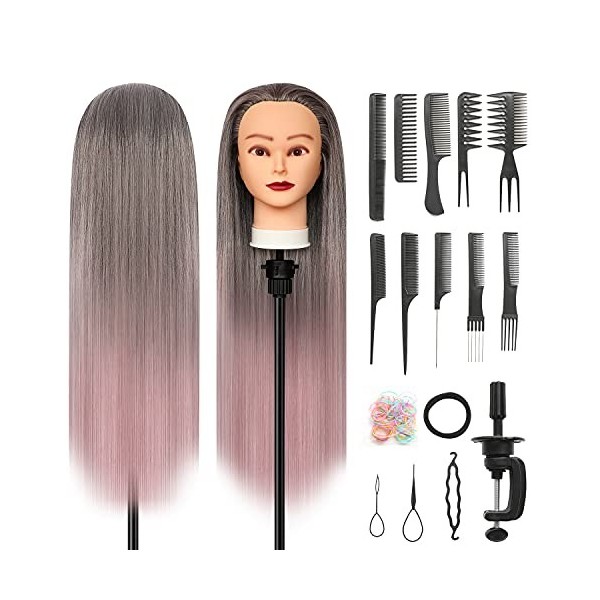 Tete a Coiffer, 28 inch 100% de Cheveux Synthétiques Têtes dexercice Tête À Coiffer Coiffure Cosmétologie tete a coiffer pro